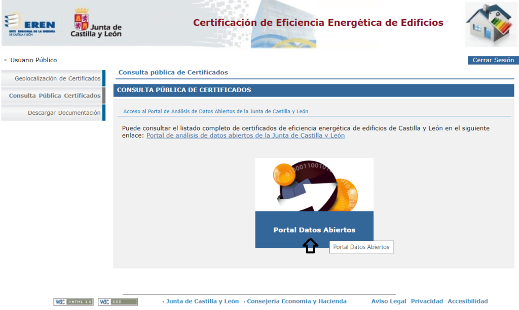 accedemos al portal de datos abiertos de la Junta para saber si mi vivienda tiene certificado energético